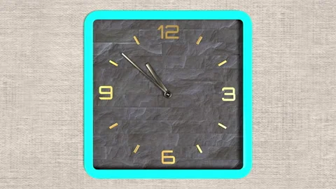 3d animation of square shape clock on the wall. Seamless pattern of time moving. Stock Footage 111790867