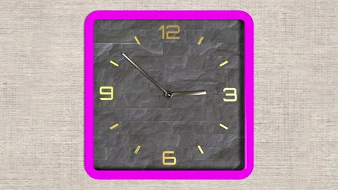 3d animation of square shape clock on the wall. Seamless pattern of time moving. Stock Footage 111868689