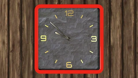 3d animation of square shape clock on the wall. Seamless pattern of time moving. Stock Footage 111869063