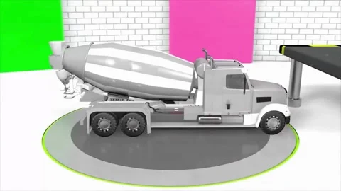3D Animation Stylized Concrete Mixer Truck Dipping in Blue Liquid Color Change Stock Footage 333843881