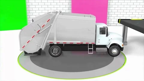 3D Animation Stylized Garbage Truck Dipping in Green Liquid Color Change Vídeos de archivo 333843993