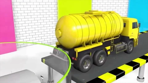 3D Animation Stylized School Bus Dipping in Yellow Liquid Color Change Stock Footage 333843990