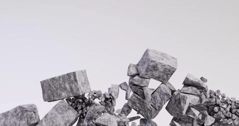 3D animation of a stylized stone wall collapsing Stock Footage 263207364