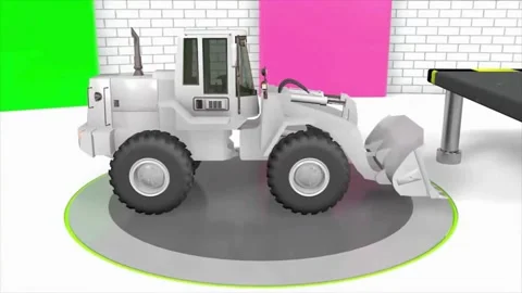 3D Animation Stylized Wheel Loader Dipping in Purple Liquid Color Change Stock Footage 333844089