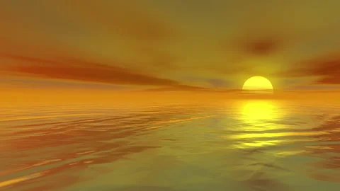 3d Animation of Sunset Landscape with the Sun Sinking into the Sea Stock Footage 345525763