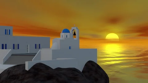 3d animation sunset, the sun is hiding in the sea and the lighting is fading Stock Footage 345651040