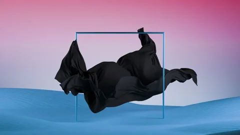 3D animation, surreal motion design. Abstract animated black cloth Video stock 306623567