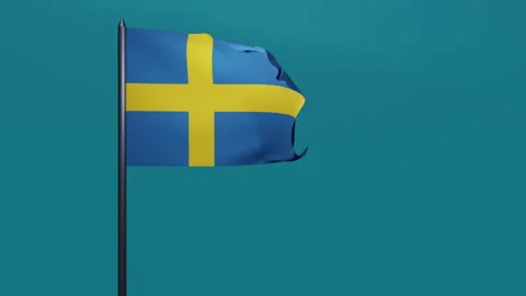 3D animation of Swedish flag waving in the wind on a blue background Stock Footage 170573067