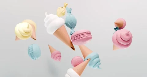 3D animation sweets floating against a light background Stock Footage 321890516