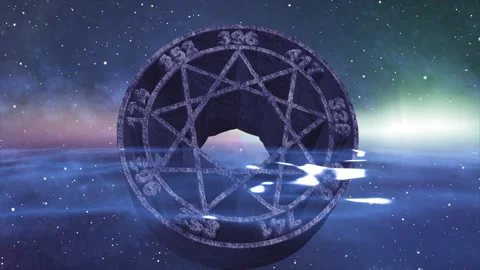 3D animation Symbol Solfeggio being hit by thin waves in the sea Stock Footage 228805230