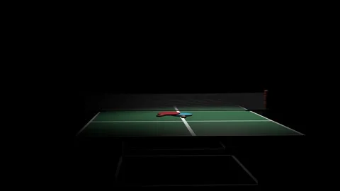 3d animation of table tennis with rackets is revealed on a black background. Stock Footage 302835900