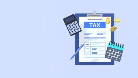 3D Animation of Tax Planning with Forms Coins Calculator and Copy Space. 스톡 동영상 313864101