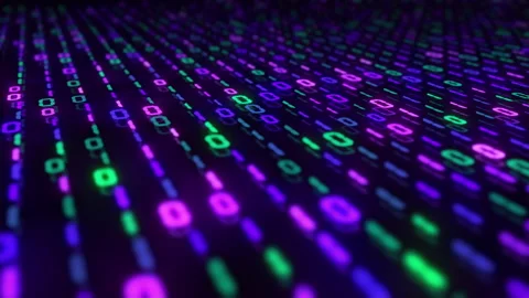3d animation of technology surface with glowing binary code in vibrant colors Stock Footage 301721377
