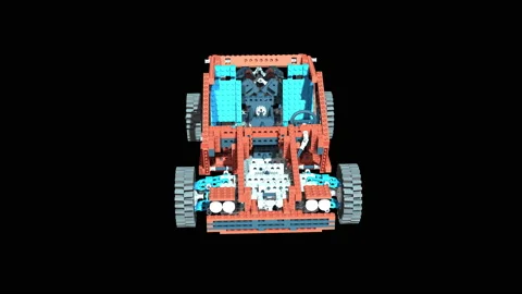 3d animation - test car made from plastic bricks. Stock Footage 148628227