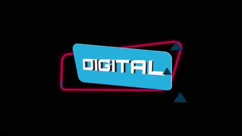3d animation text Digital on trendy flat geometric banner. Flying and rotating Stock Footage 164263514