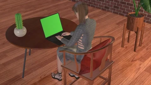 3D Animation: Top-Down Left View of Girl Working on Laptop 스톡 동영상 289430421
