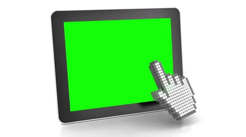 3d animation of touchscreen gesture of a hand cursor over a digital tablet Stock Footage 36660092