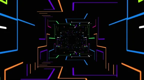 3d Animation tunnel path with color changing geometric line zooming background Видео 61379044