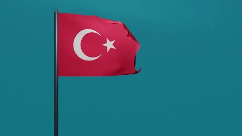 3D animation of Turkish flag waving in the wind on a blue background. Stock Footage 170574780