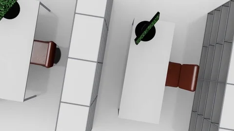 3D Animation with a turning camera zoom out from above from workplaces Stock Footage 82792674