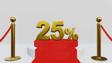 3D animation of twenty five percent off on Red carpet with Golden rope barriers Vídeo Stock 232674209