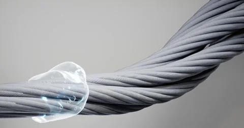 3D animation  twisted gray rope, which holds a transparent drop of water or Stock Footage 337942349