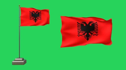 3D Animation of Two Albanian Flags on Green Background Stock Footage 292048111