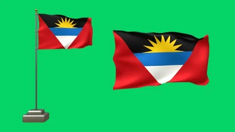 3D Animation of Two Antigua and Barbuda Flags on Green Background Stock Footage 292046738