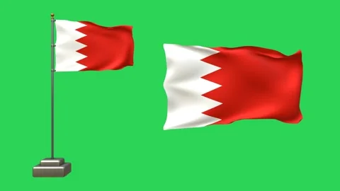 3D Animation of Two Bahraini Flags on Green Background Stock Footage 292048066