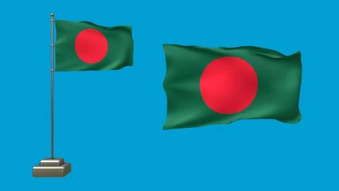 3D Animation of Two Bangladesh Flags on Blue Background Video stock 292047776