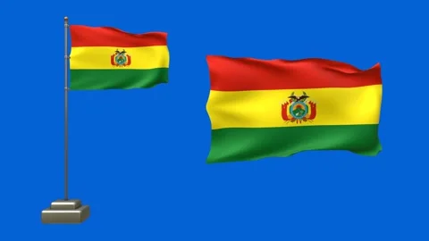 3D animation of two Bolivian flags on a blue background. One waves on a pol.. Video stock 320353619
