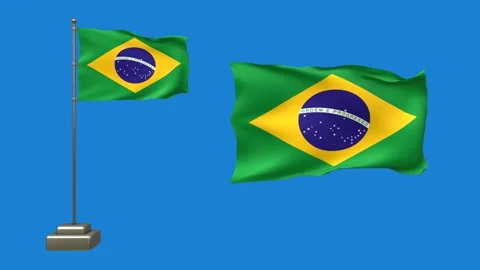 3D animation of two Brazilian flags on a blue background. One flag flutters.. Stock Footage 320353683