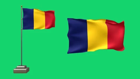 3D animation of two Chadian flags on a green background. One flag waves on .. Stock Footage 320353593