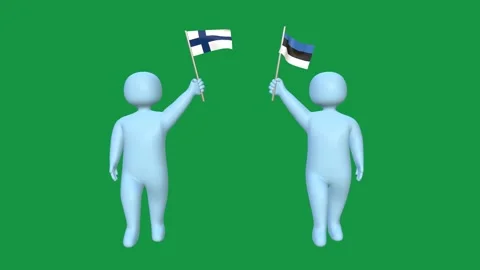 3D animation of two characters holding Finland and Estonia flags Video stock 316371912