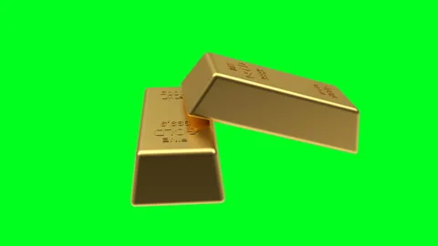 3D animation two gold bars rotate on a green screen. Stock Footage 130935881