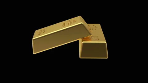 3D animation two gold bars rotate on black. Alpha channel. 4K Stock Footage 139563660