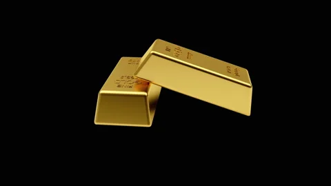 3D animation two gold bars. Alpha channel. 4K Stock Footage 148372375