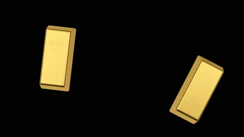 3D animation of two gold bars rotate. Alpha matte. 4K Stock Footage 201028677