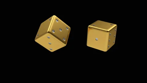 3D animation of two golden dice on black. Alpha channel. 4K Stock Footage 143219942