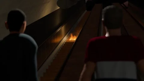 3D animation of two men observing a small escalator fire Stock Footage 328781951