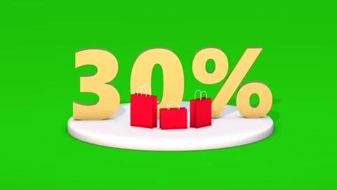 3D animation of a vibrant 30% Off message on a green screen Stock Footage 321478197