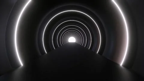 3d animation of video going through a black tunnel with white light around i Stock Footage 244894701