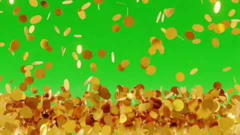 3d animation video green screen sparkling gold coin reward rain Stock Footage 242893843