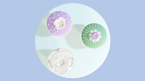 3D Animation Video - Three Cupcakes - Turntable - Top View Video stock 270732022