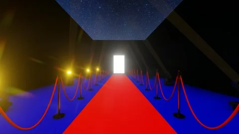3d animation video walking on the red carpet to the white light door Видео 244895291