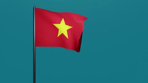 3D animation of vietnamese flag waving in the wind on a blue background. Stock Footage 170575073