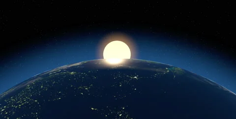 3d animation of a view from space to a sunny sunrise over the earth Video stock 148947853