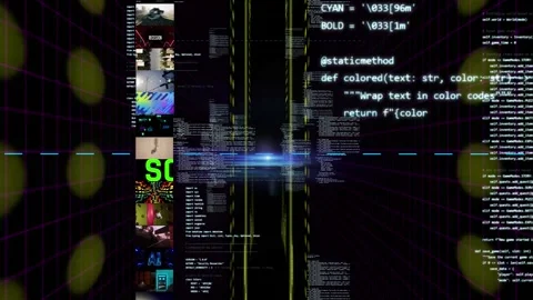 3d animation in virtual digital black space with glowing light. Coding pages Video stock 308392122