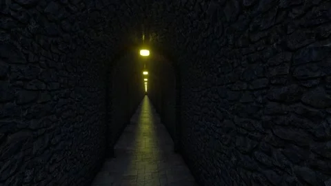 3d animation of walking in a scary underground castle hallway Видео 253457607