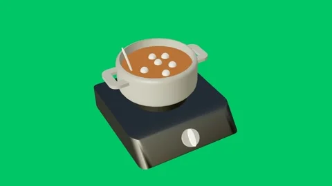 3D Animation of Warm Soup Pot with Marshmallows Being Stirred by Spoon on I.. Stock Footage 308282049